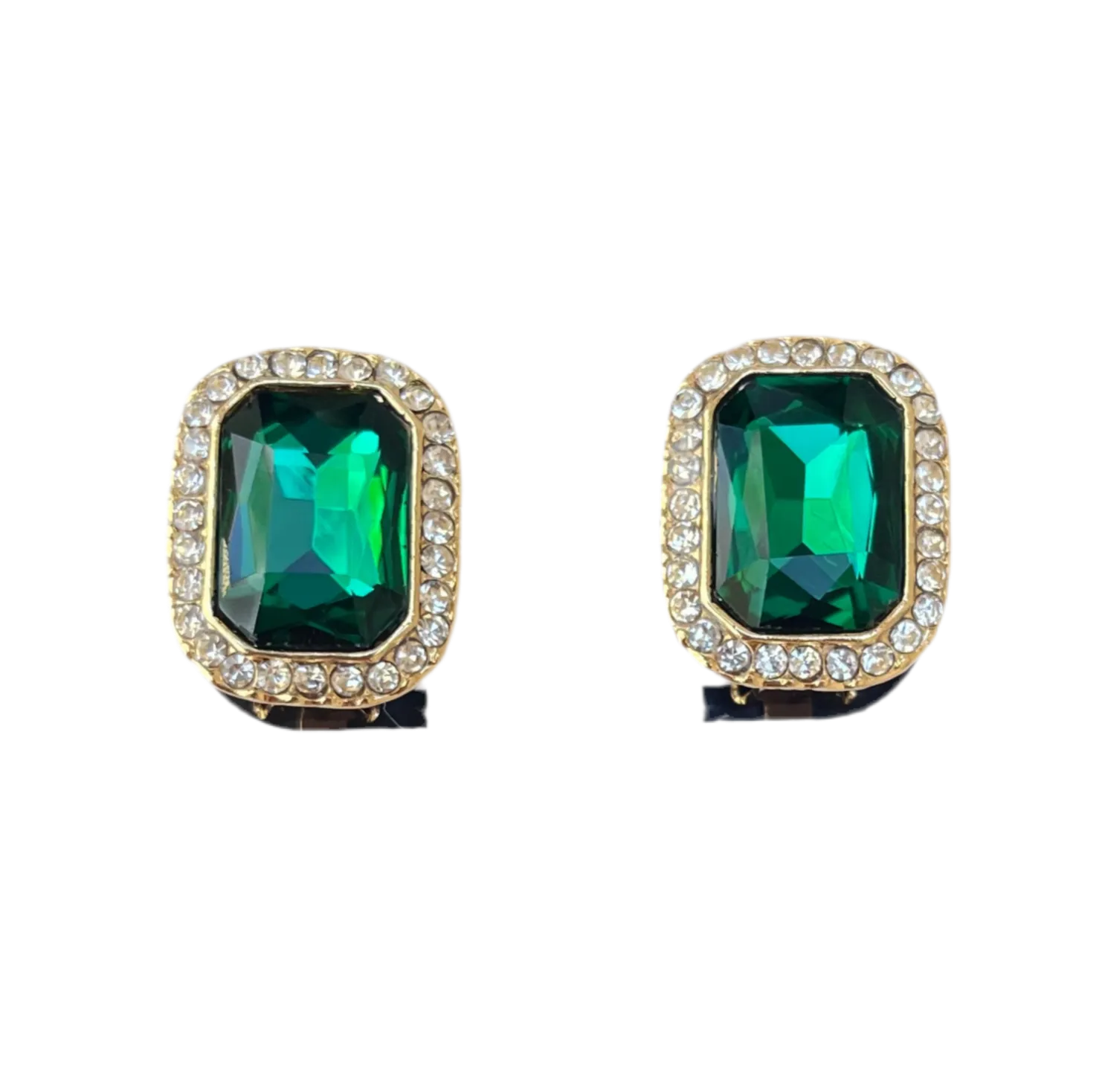 Emerald & Pave Clip On Earrings