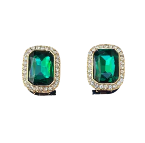 Emerald & Pave Clip On Earrings