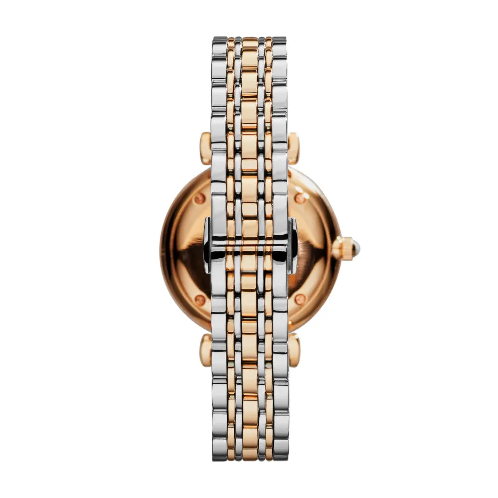 Emporio Armani Ladies Gianni T-Bar Steel and Rose Gold Watch