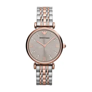 Emporio Armani Ladies Gianni T-Bar Steel and Rose Gold Watch