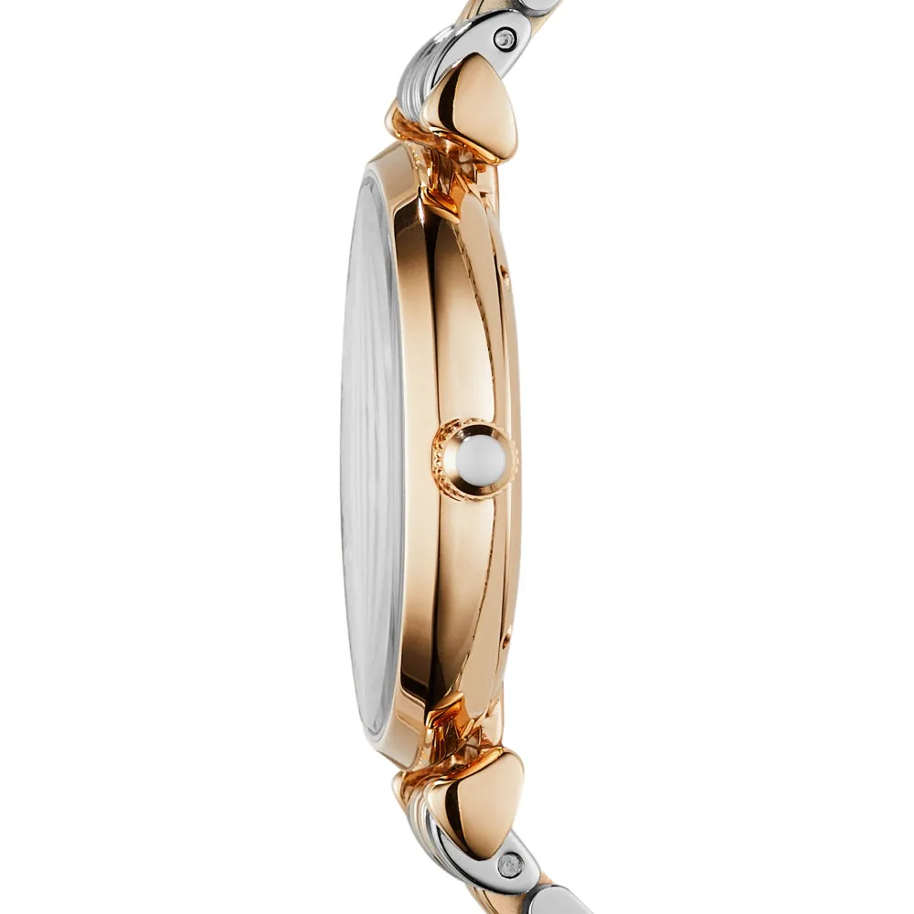 Emporio Armani Ladies Gianni T-Bar Steel and Rose Gold Watch