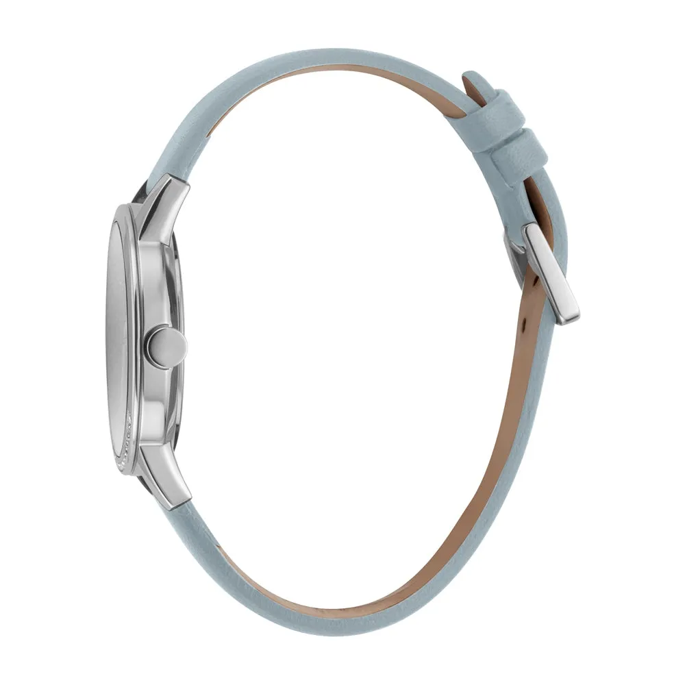 Esprit Ladies Stainless Steel Watch Stones on Bezel Silver Color Dial & Light Blue Strap