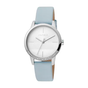 Esprit Ladies Stainless Steel Watch Stones on Bezel Silver Color Dial & Light Blue Strap