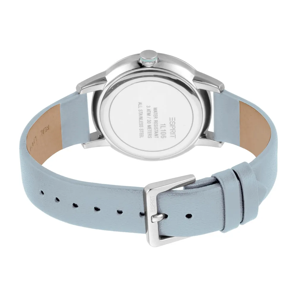 Esprit Ladies Stainless Steel Watch Stones on Bezel Silver Color Dial & Light Blue Strap