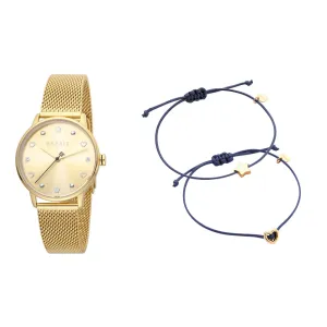 Esprit Ladies Watch Gold Mesh Bracelet & Golden Dial Set With Accessories