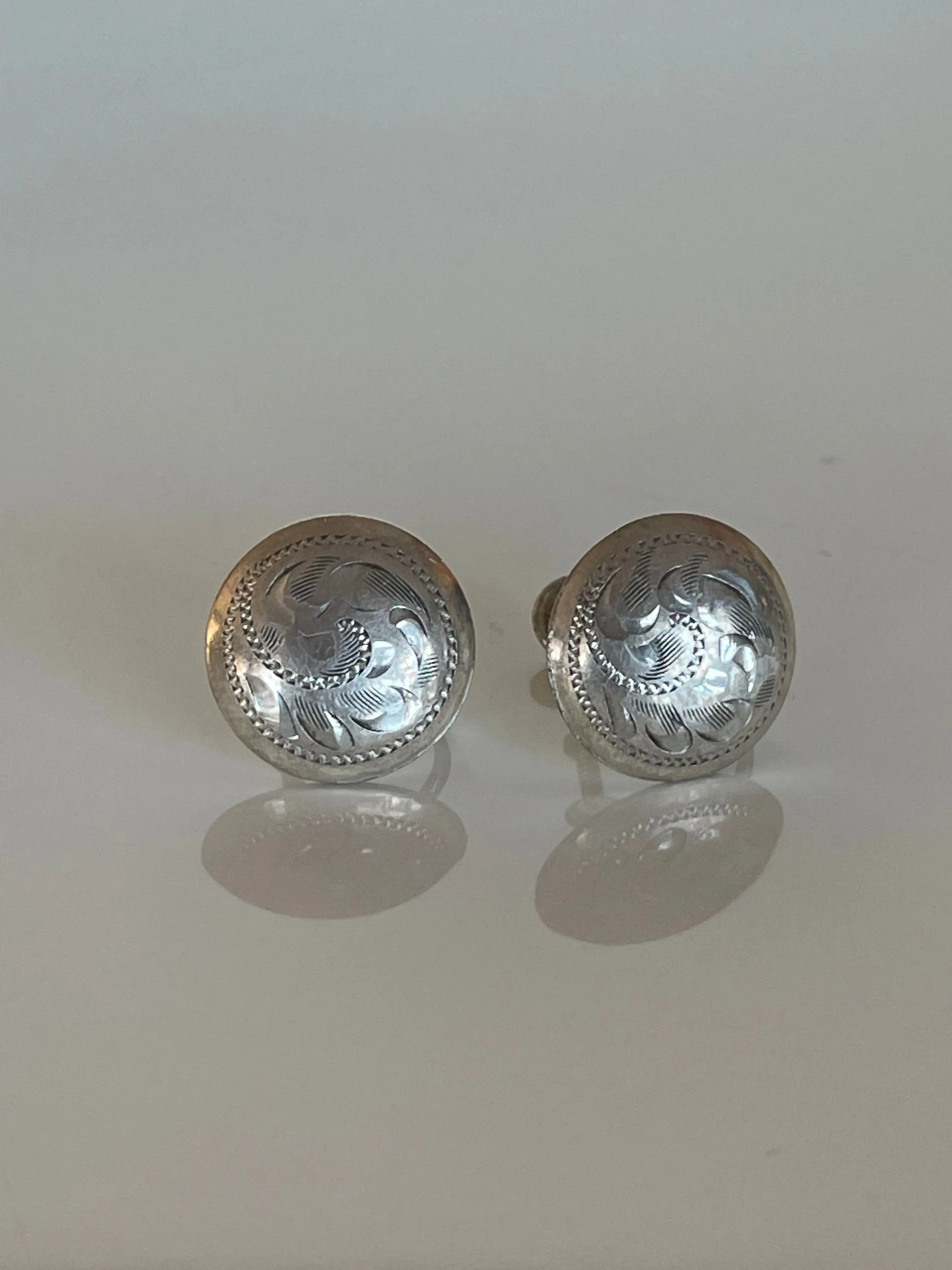 Etched Western Style Sterling Silver Screw Back Earrings Made By Birks