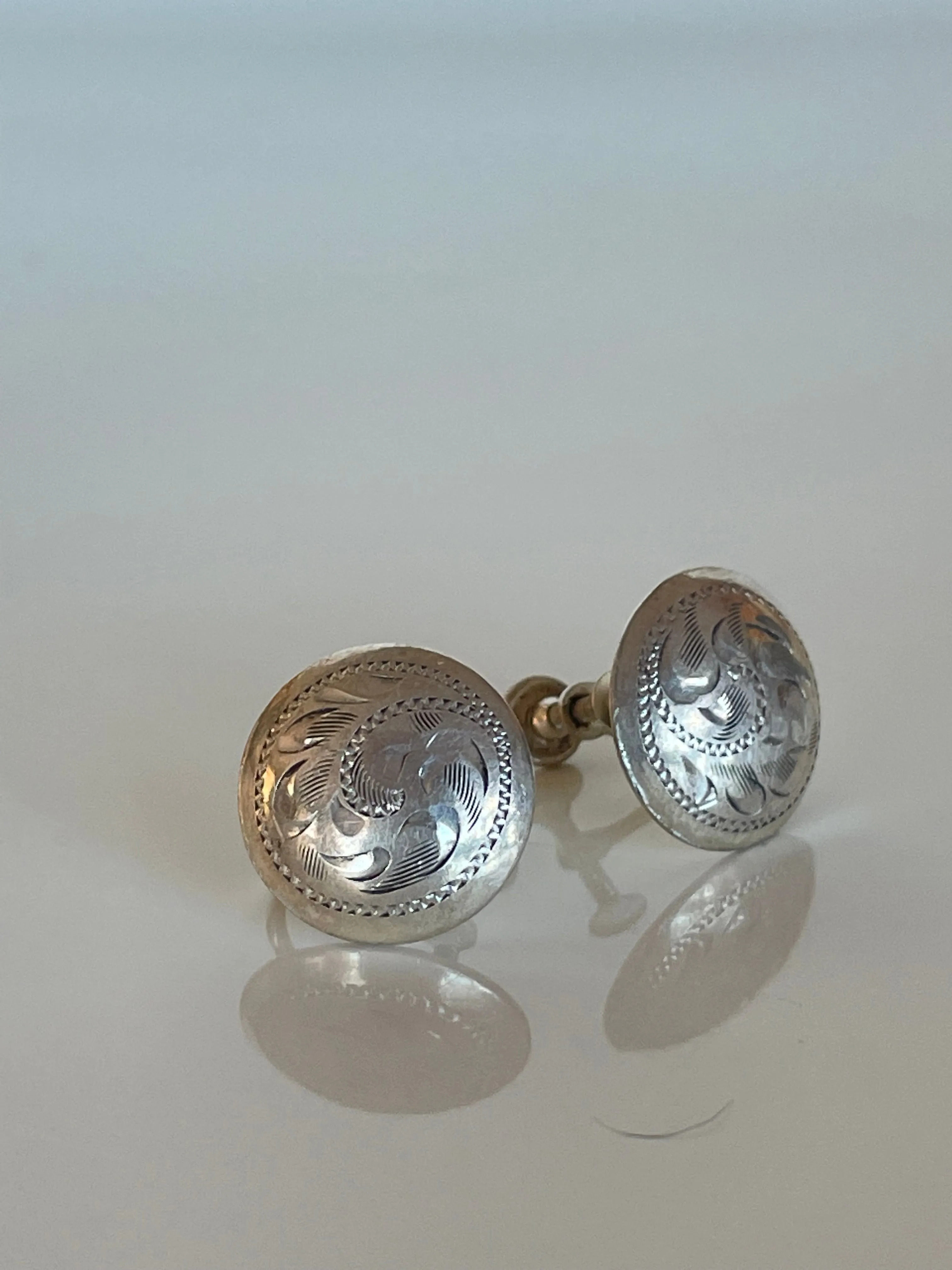 Etched Western Style Sterling Silver Screw Back Earrings Made By Birks