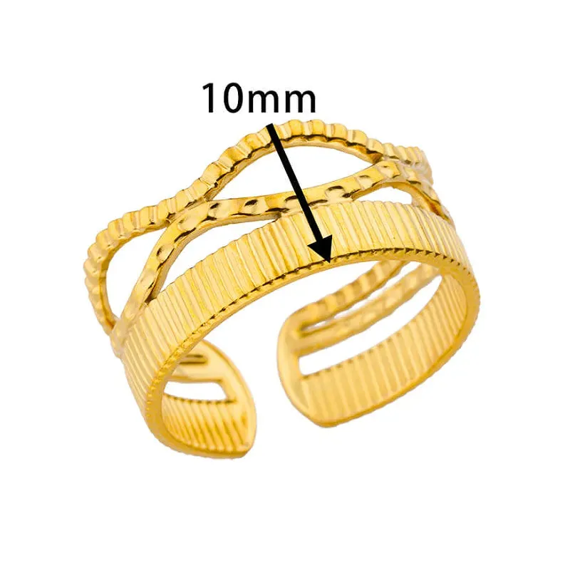Exaggerated Gold Colour Stainless Steel Criss Cross Plating 18K Gold Plated Rings