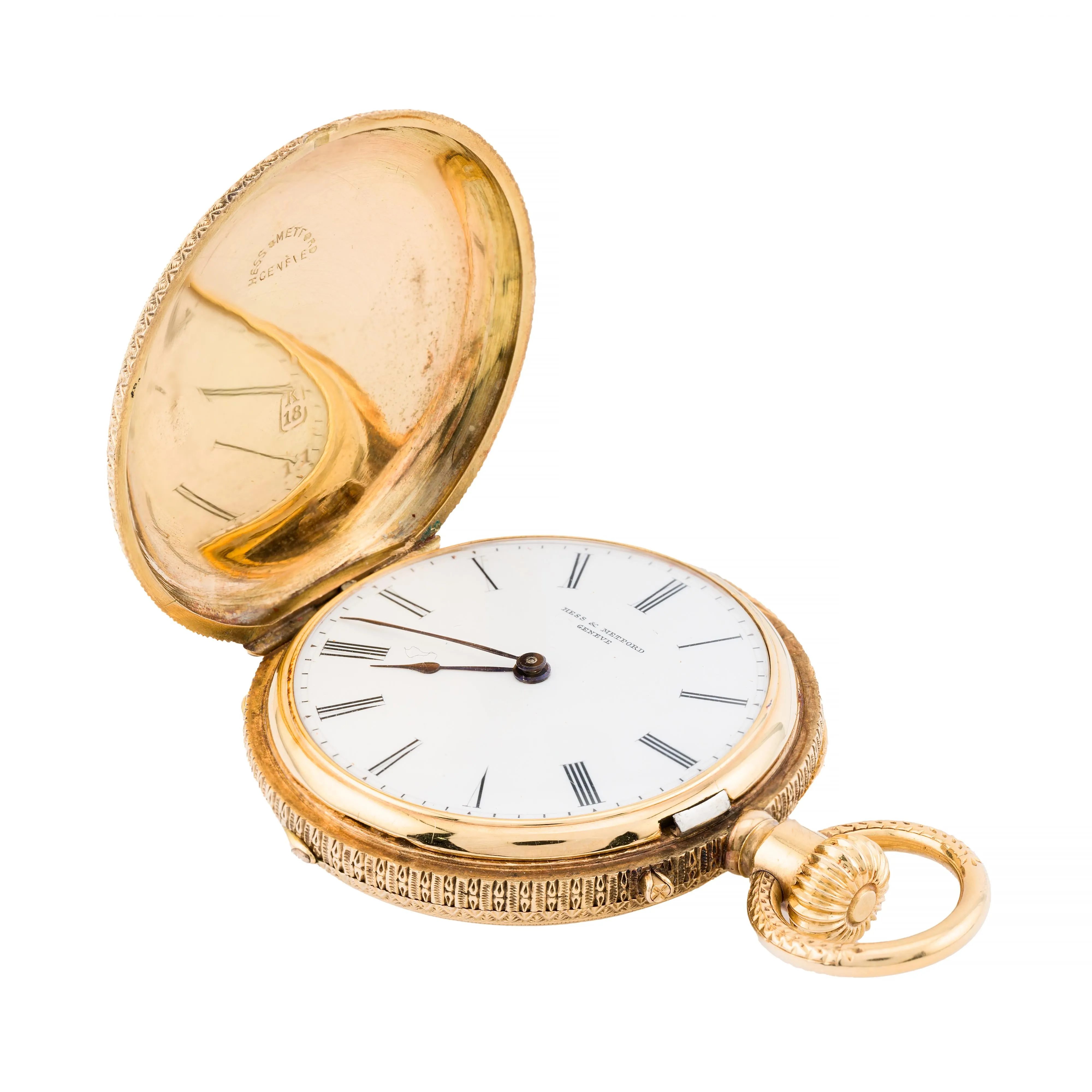 Exquisite Victorian Enamel Cherub Garden Scene 18 Karat Gold Swiss Pocket Watch