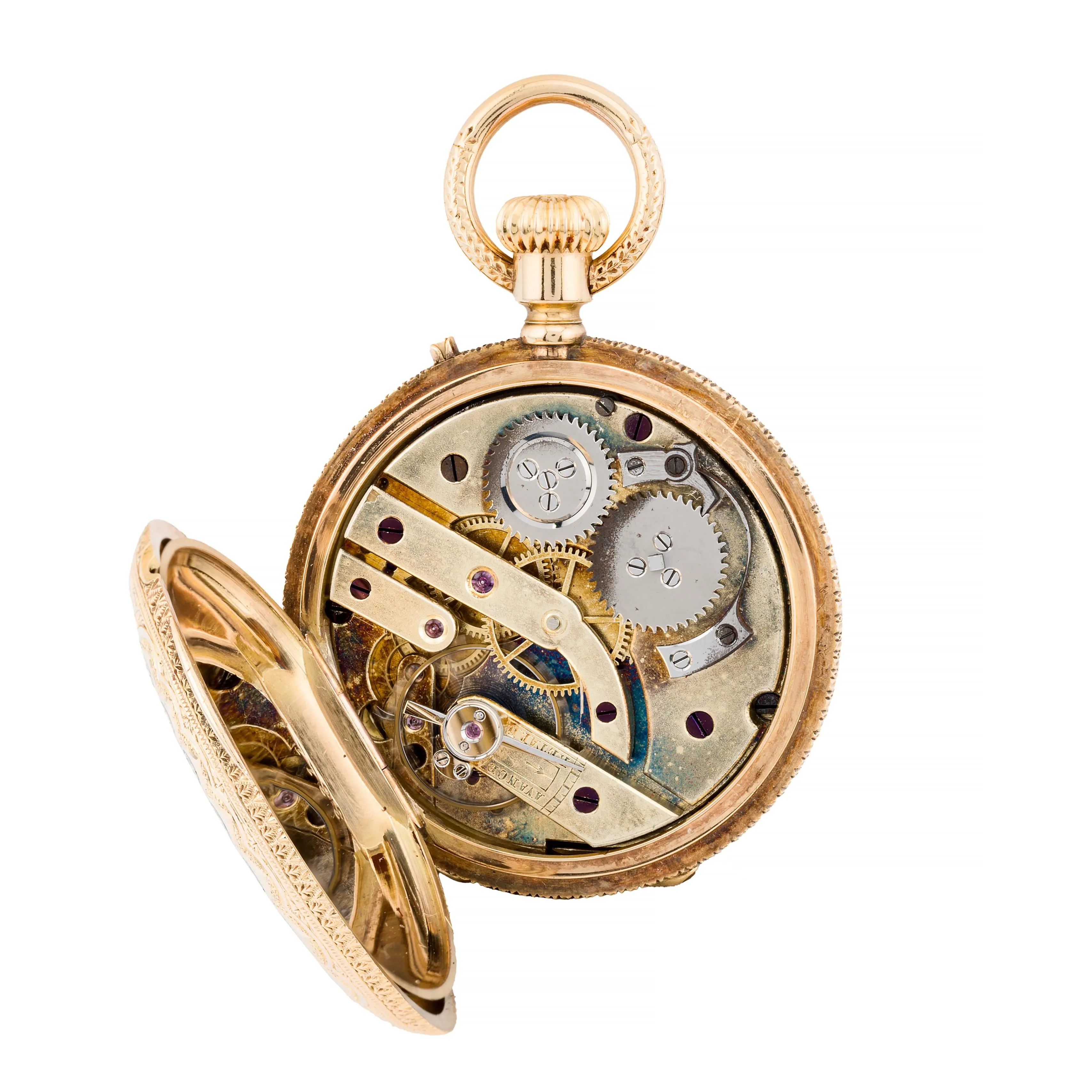 Exquisite Victorian Enamel Cherub Garden Scene 18 Karat Gold Swiss Pocket Watch