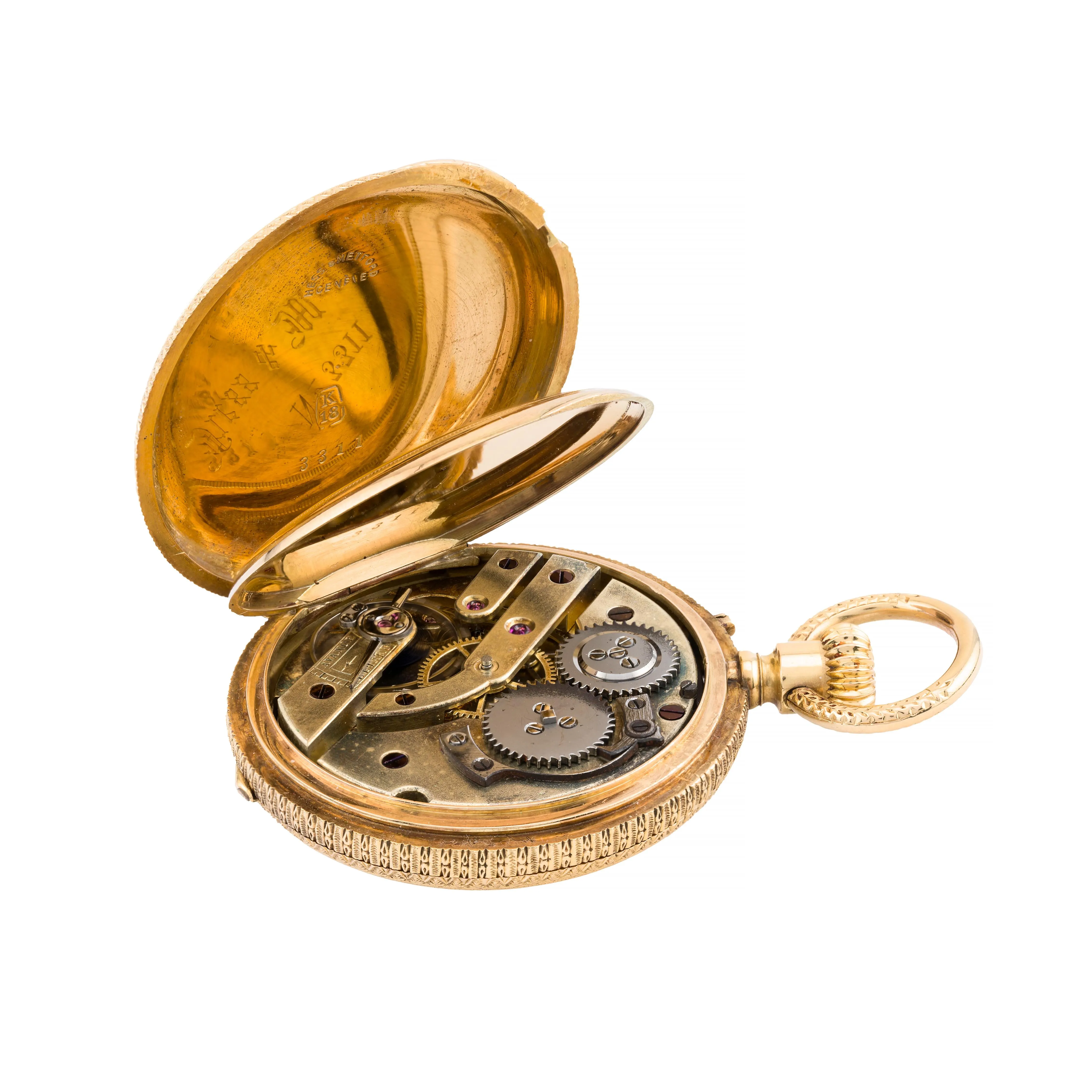 Exquisite Victorian Enamel Cherub Garden Scene 18 Karat Gold Swiss Pocket Watch