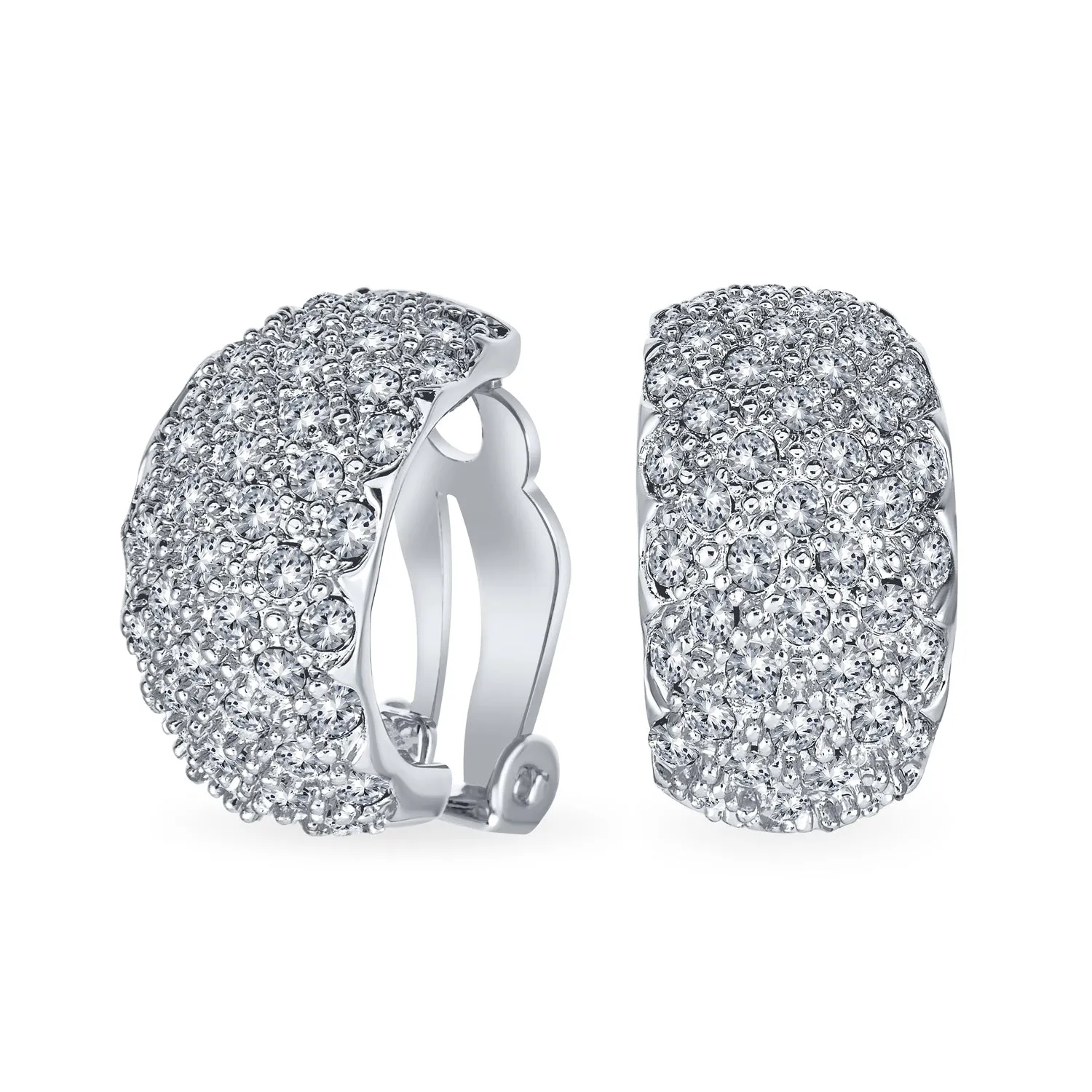 Fashion Pave Encrusted Crystal Wide Half Dome Clip On Earrings Gold Plated