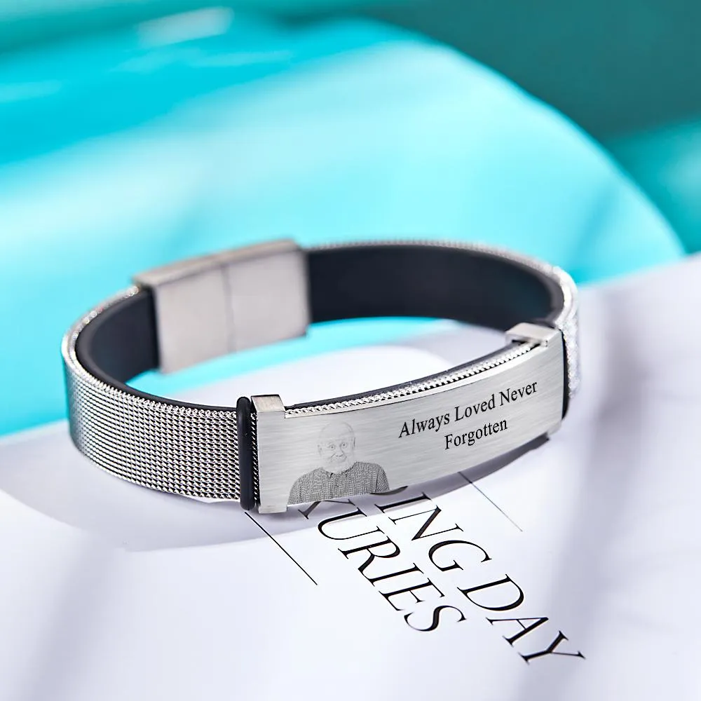 Father's Day Gift Engraved Titanium Steel Bracelets Men and Women Photo Bracelet