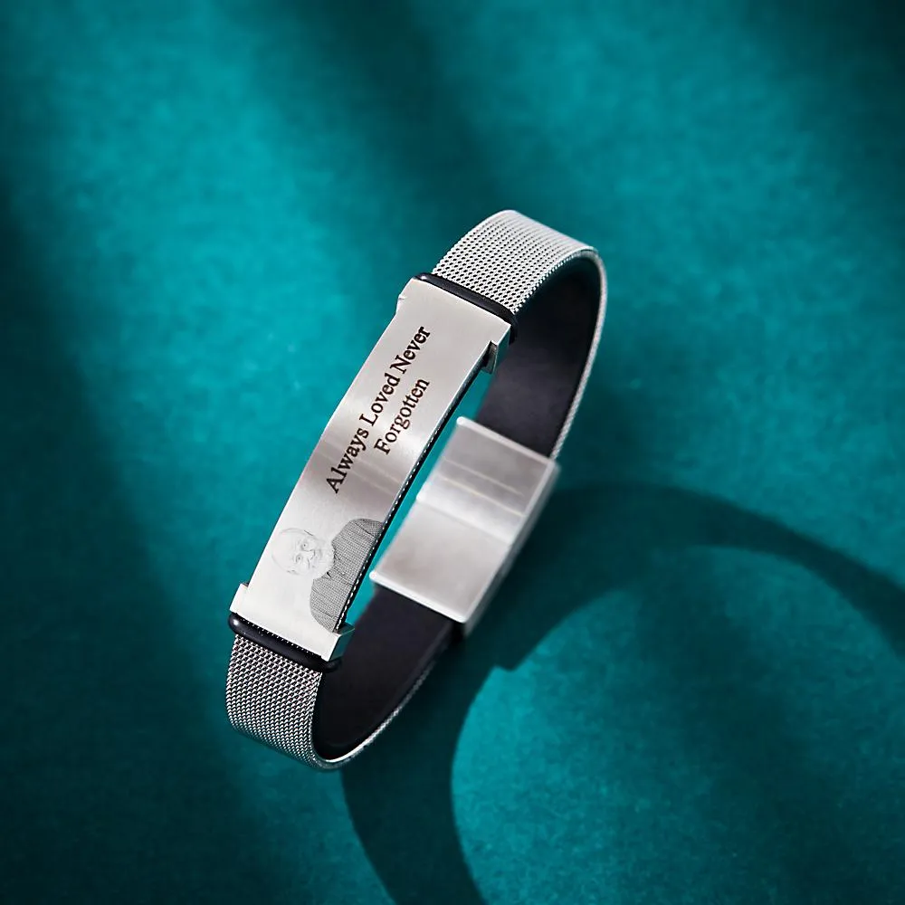 Father's Day Gift Engraved Titanium Steel Bracelets Men and Women Photo Bracelet