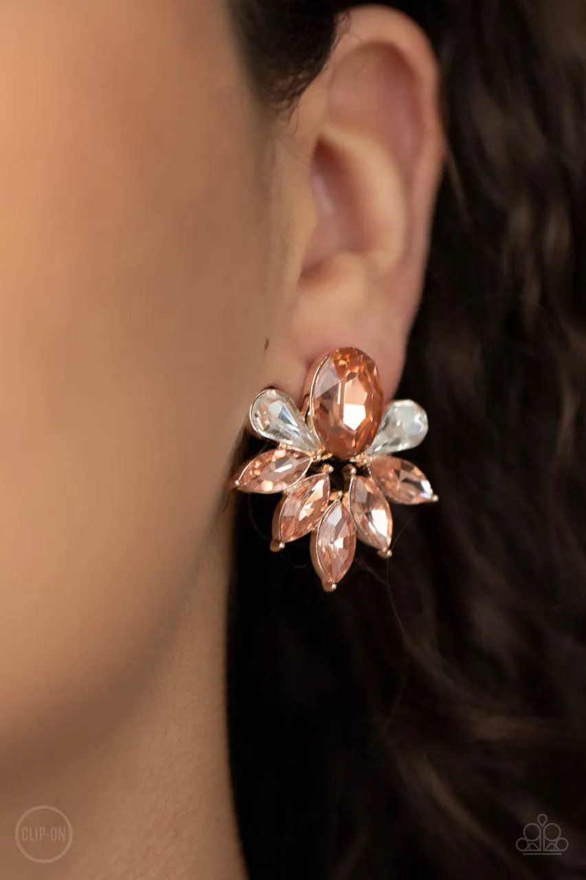 Fearless Finesse Rose Gold Clip-On Paparazzi Earrings