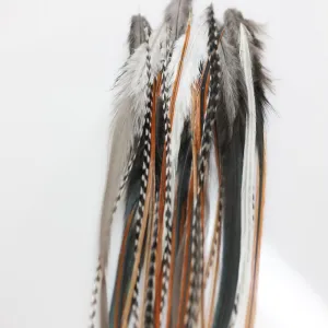 Feather Hair Extension – Natural Beige and Brown Feathers, All Individual Loose Feathers, Ranging from 8 to 12 Inches in Length, with a Total of 25 Feathers, Includes 10 Silicone Micro Beads