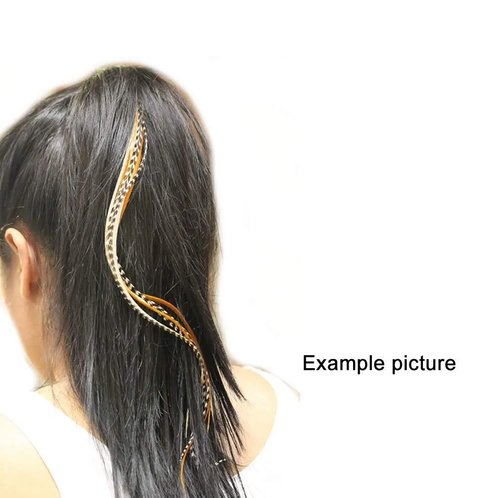 Feather Hair Extensions – 100% Real Rooster Feathers, 20 Natural Color Feathers, Ranging from 8 to 11 Inches, Includes 20 Micro Beads and Loop Tool Kit