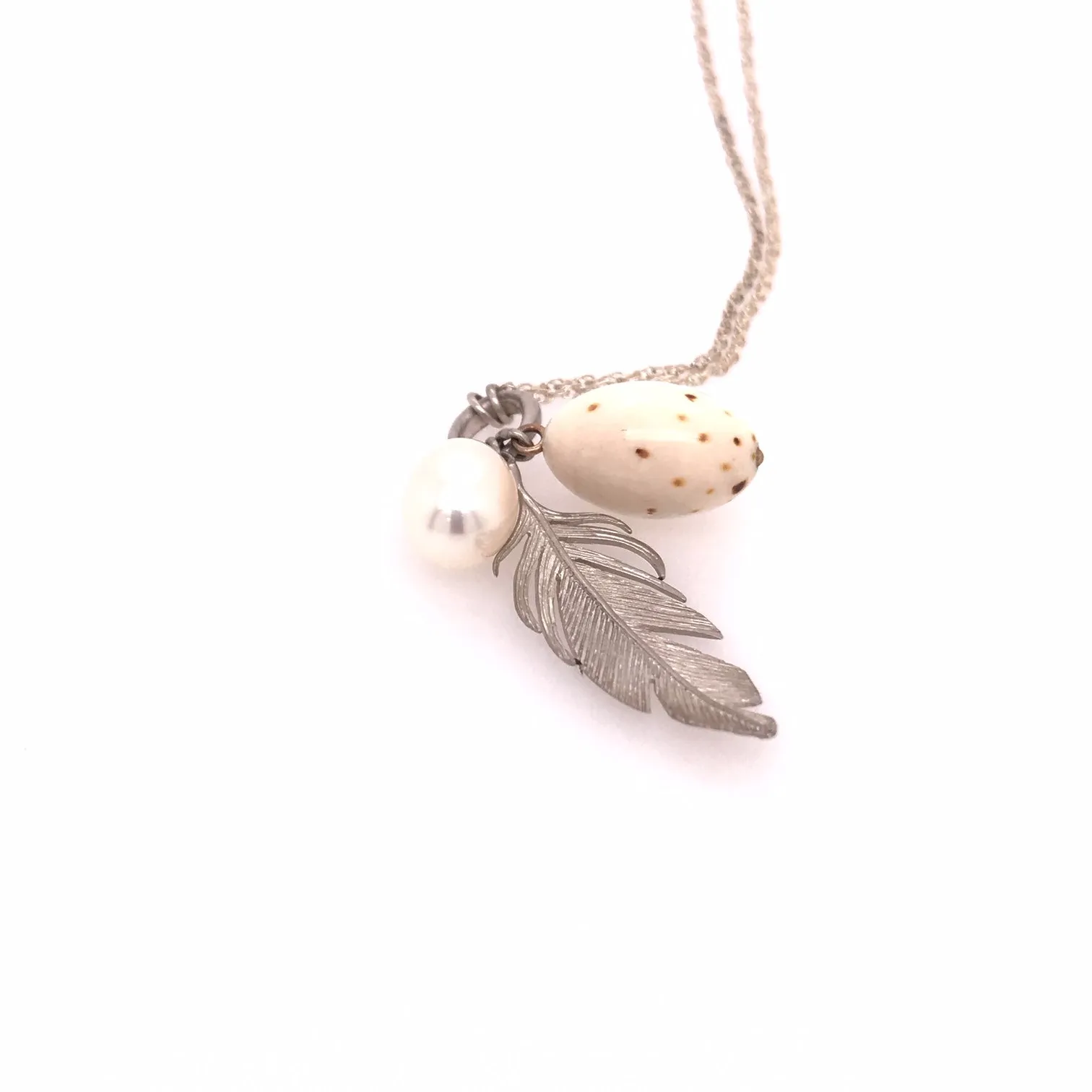 Feather, Pearl and Mammoth Ivory Scavenger Necklace