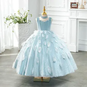 Feathered Princess Gown Fairy Blue Dream Dress Elegant Blue Ball Gown