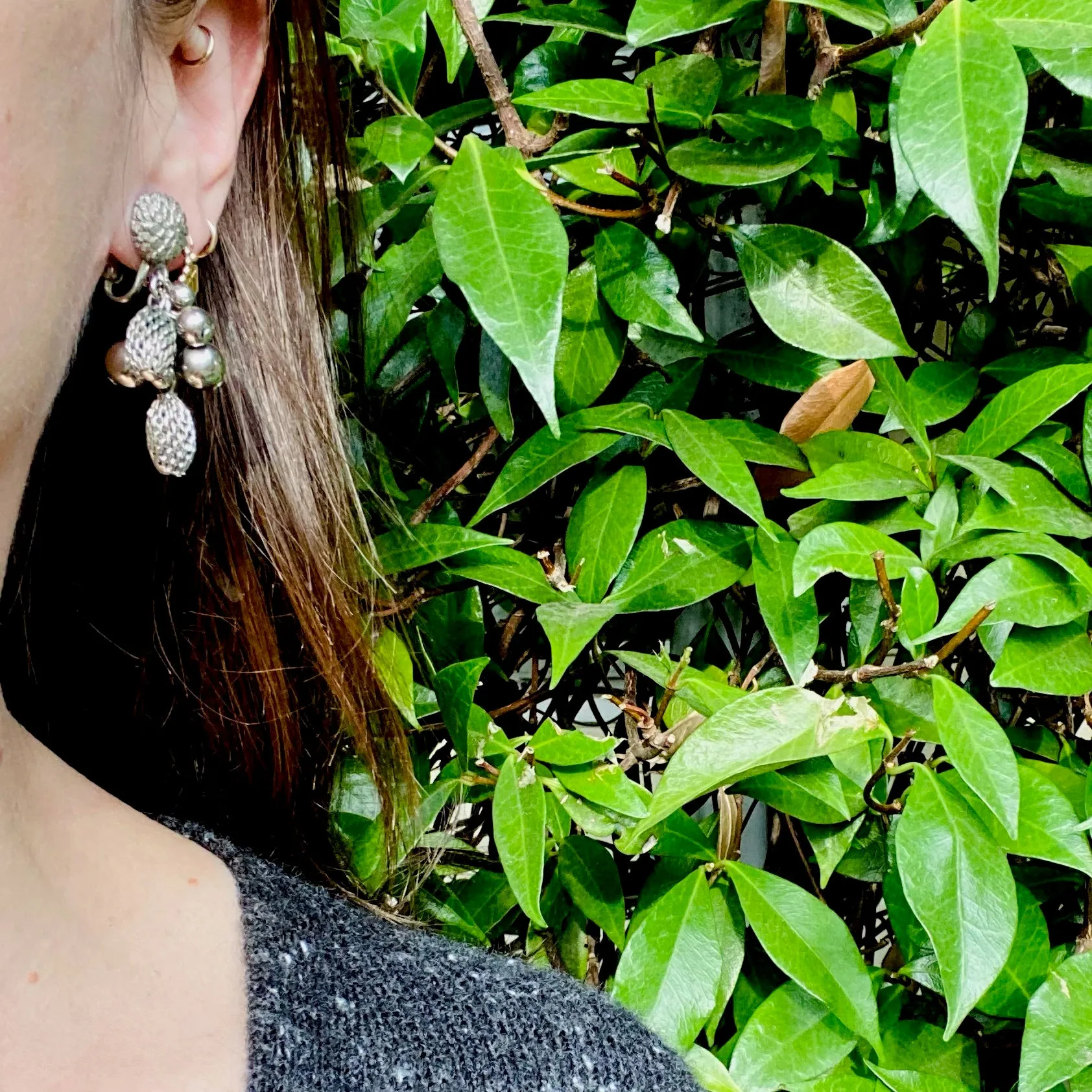 Festive Pine Cone Cluster Costume Earrings