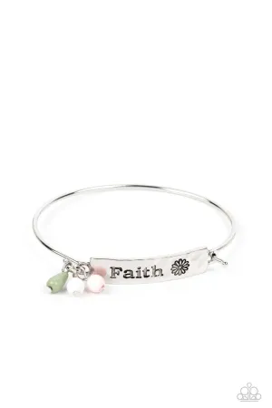 Flirting with Faith - Green - Beaded Inspirational Religious Paparazzi Hinge Bracelet