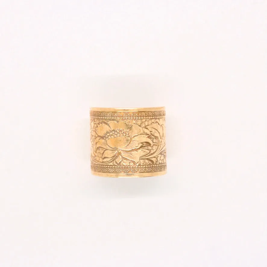 Floral Etched Wide Band Adjustable Rings - Featherhead Studio