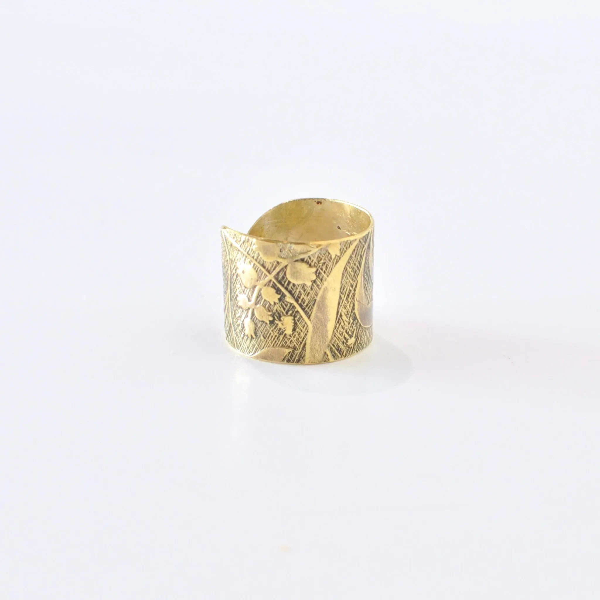 Floral Etched Wide Band Adjustable Rings - Featherhead Studio