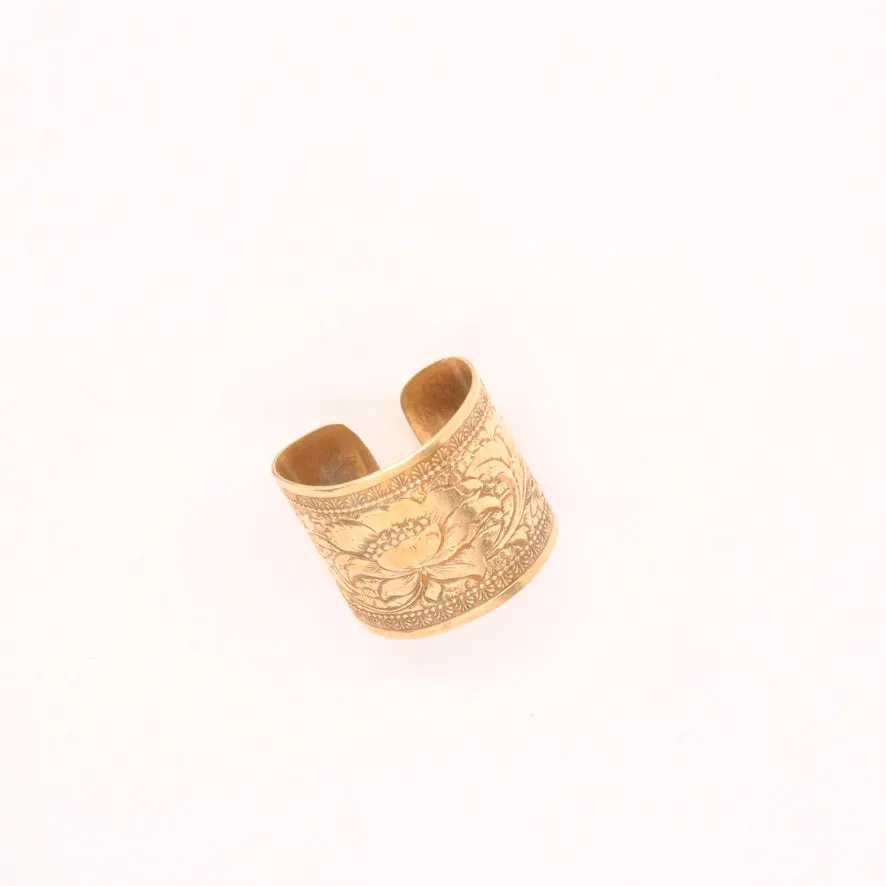 Floral Etched Wide Band Adjustable Rings - Featherhead Studio