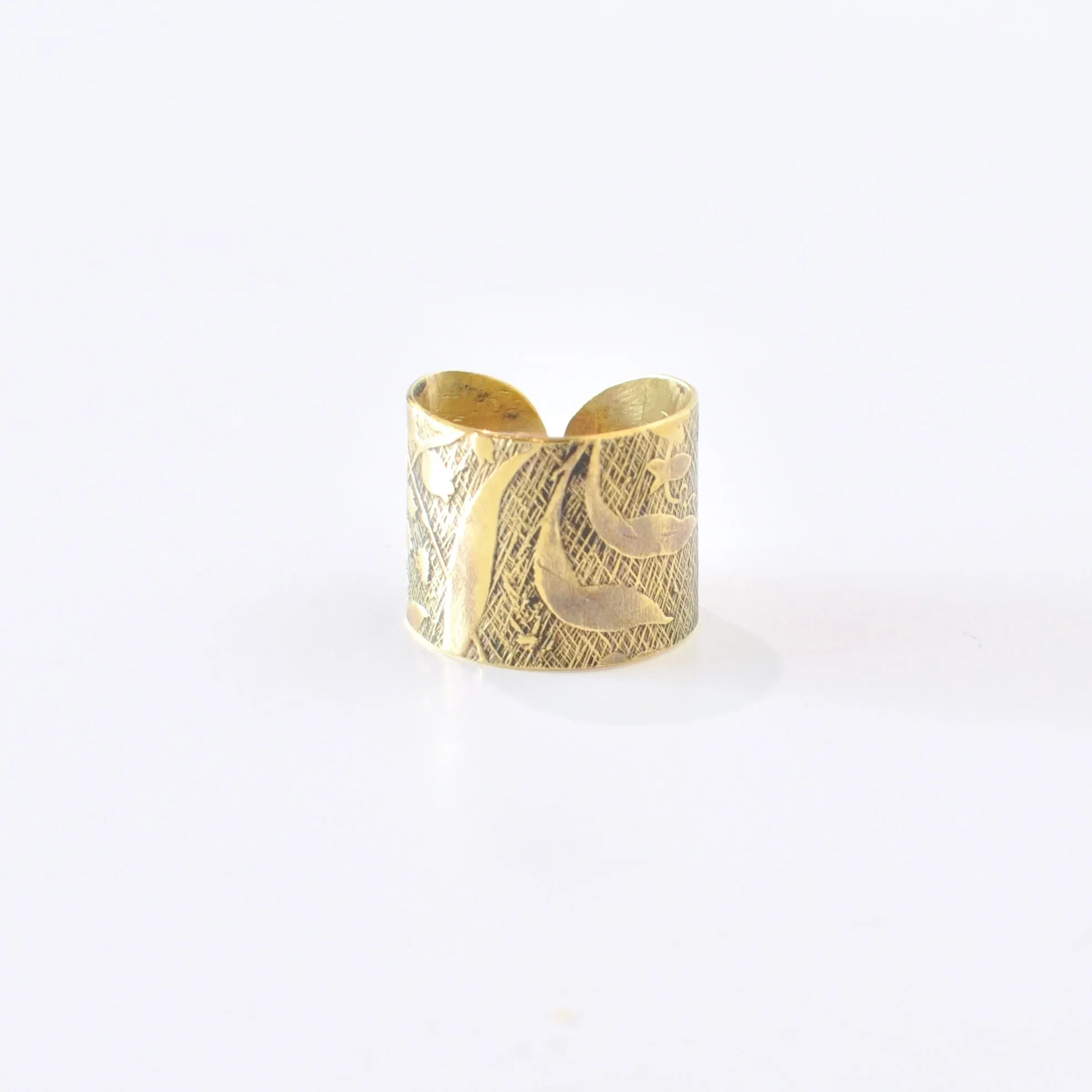 Floral Etched Wide Band Adjustable Rings - Featherhead Studio