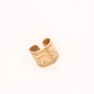 Floral Etched Wide Band Adjustable Rings - Featherhead Studio
