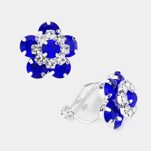 Flower Blue Bubble Stone Silver Clip on Earrings