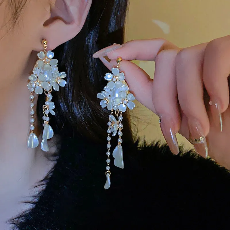 Flower Pearl Clip on Earrings