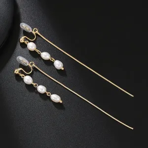 Frashwater Pearl Tassel Brass Coil Earrings