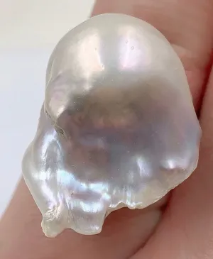 Freeform White Baroque Pearl Silver Adjustable Ring