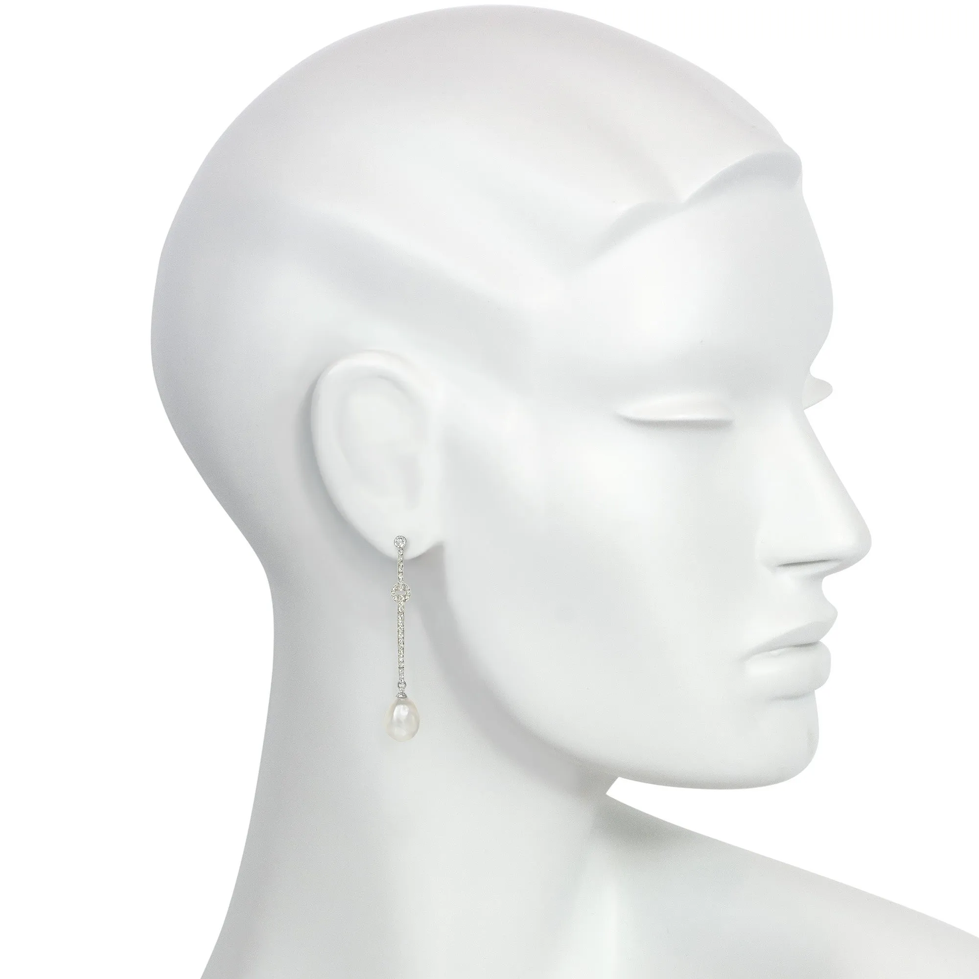 French Art Deco natural pearl and diamond pendant earrings