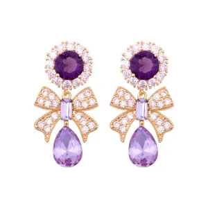 French Purple Zircon Bowknot Clip-on Earrings