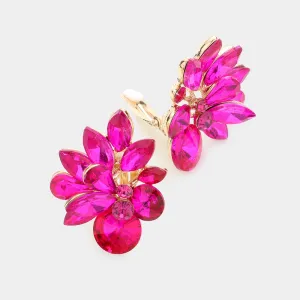 Fuchsia Crystal Leaf Clip On Stud Earrings | 212110