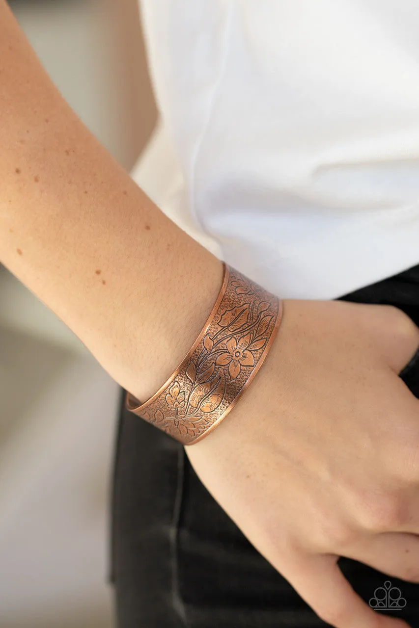 Garden Variety  - Copper - Etched Flower Paparazzi Cuff Bracelet