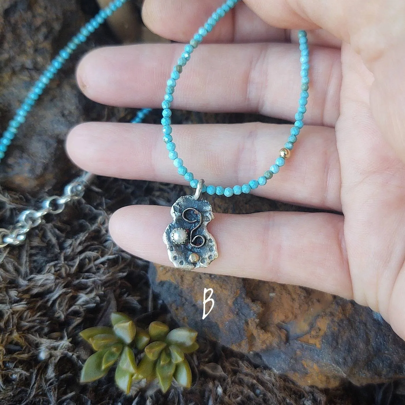 Gemstone Charm Necklace ~ Turquoise, Tourmaline, Garnet, Moonstone