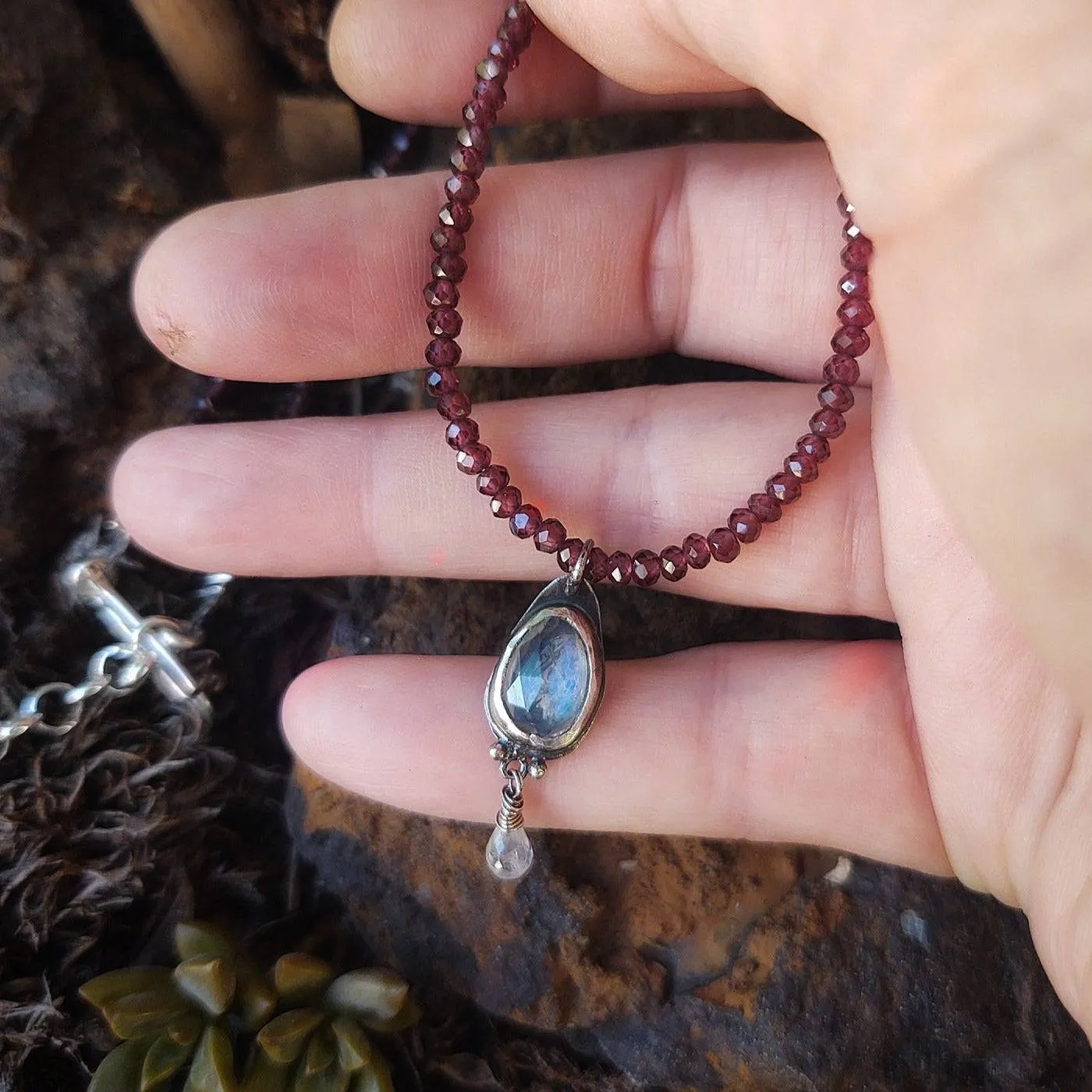 Gemstone Charm Necklace ~ Turquoise, Tourmaline, Garnet, Moonstone