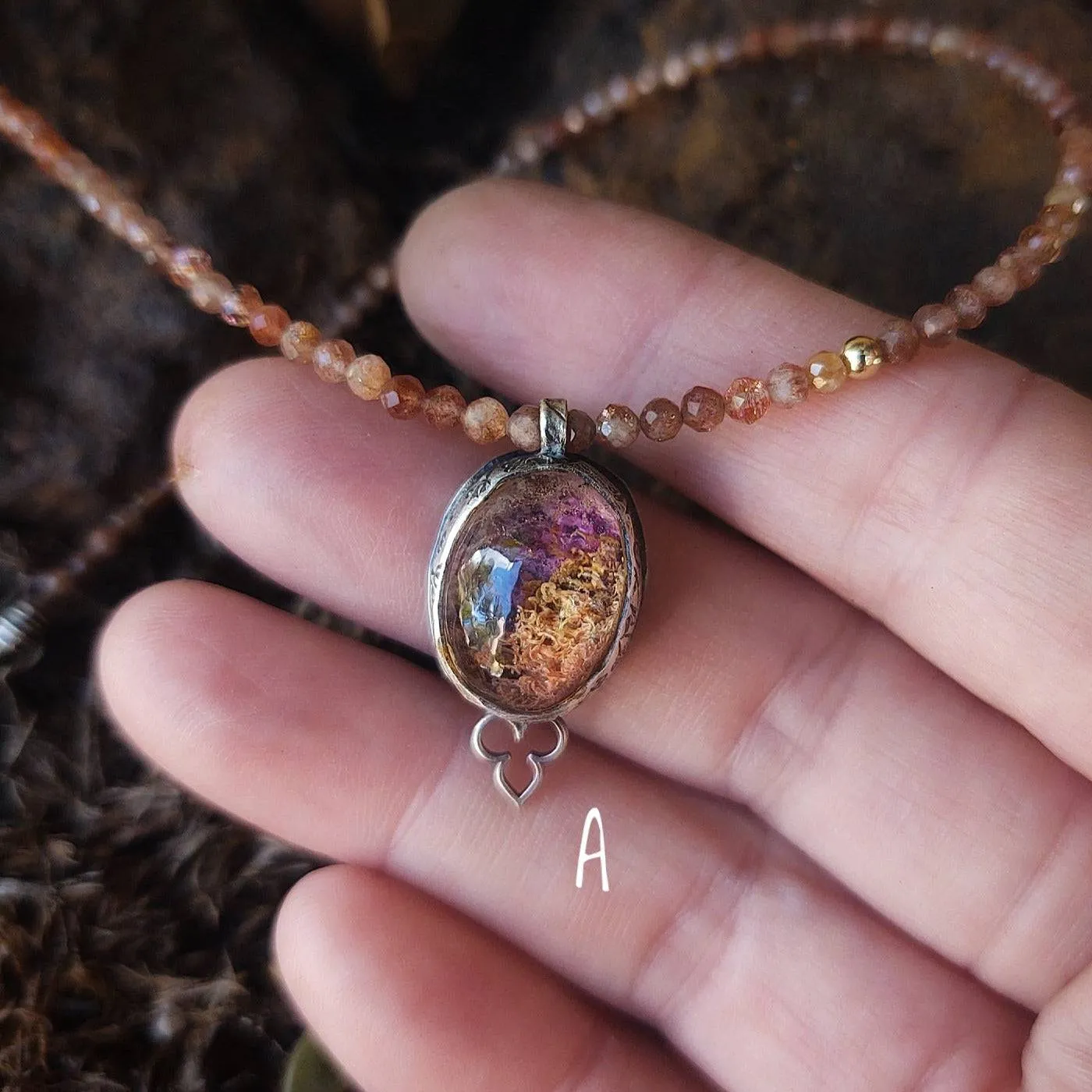 Gemstone Charm Necklace ~ Turquoise, Tourmaline, Garnet, Moonstone
