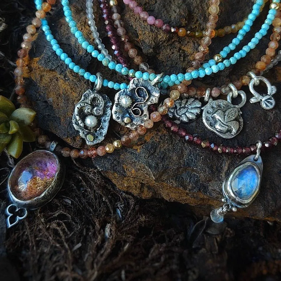 Gemstone Charm Necklace ~ Turquoise, Tourmaline, Garnet, Moonstone