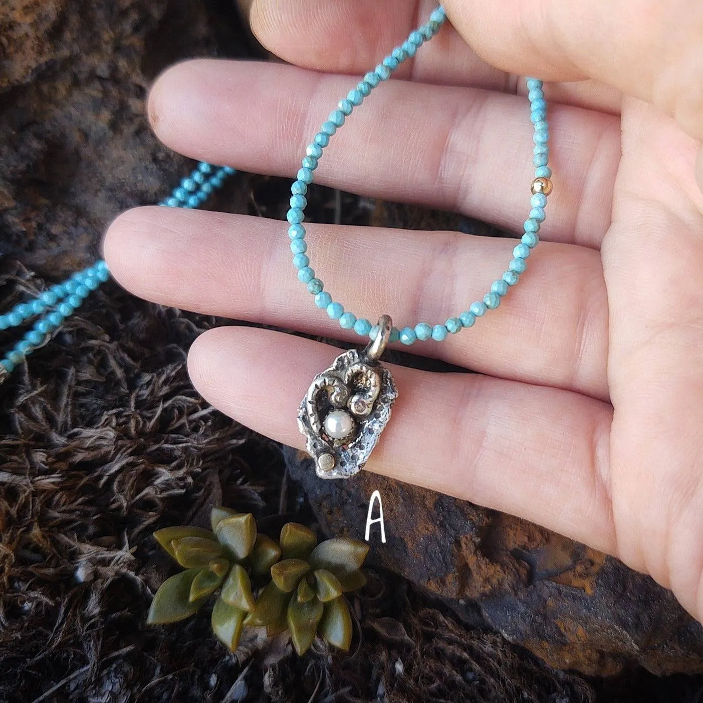 Gemstone Charm Necklace ~ Turquoise, Tourmaline, Garnet, Moonstone