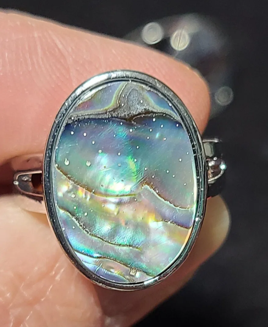 Geniune Paua Shell Silver Rings - Adjustable