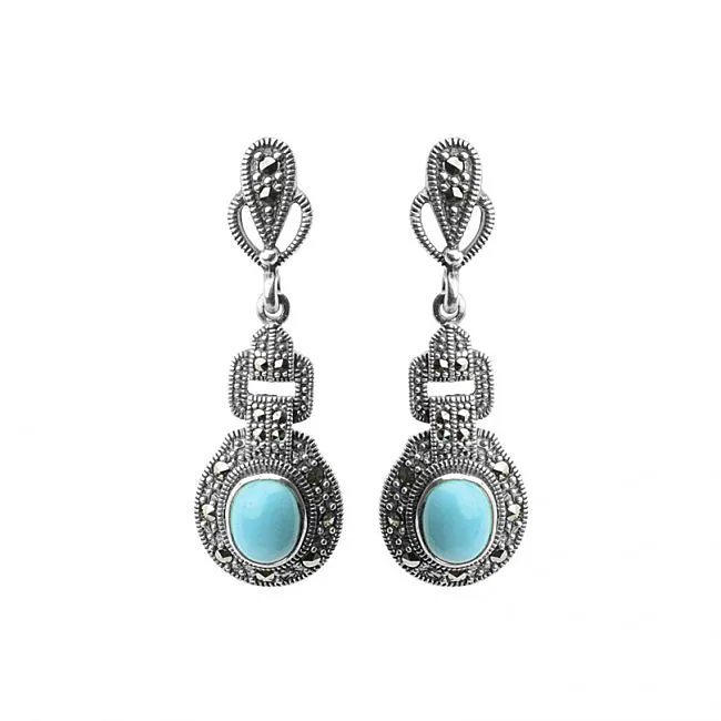 Genuine Arizona Turquoise and Marcasite Sterling Silver Statement Earrings