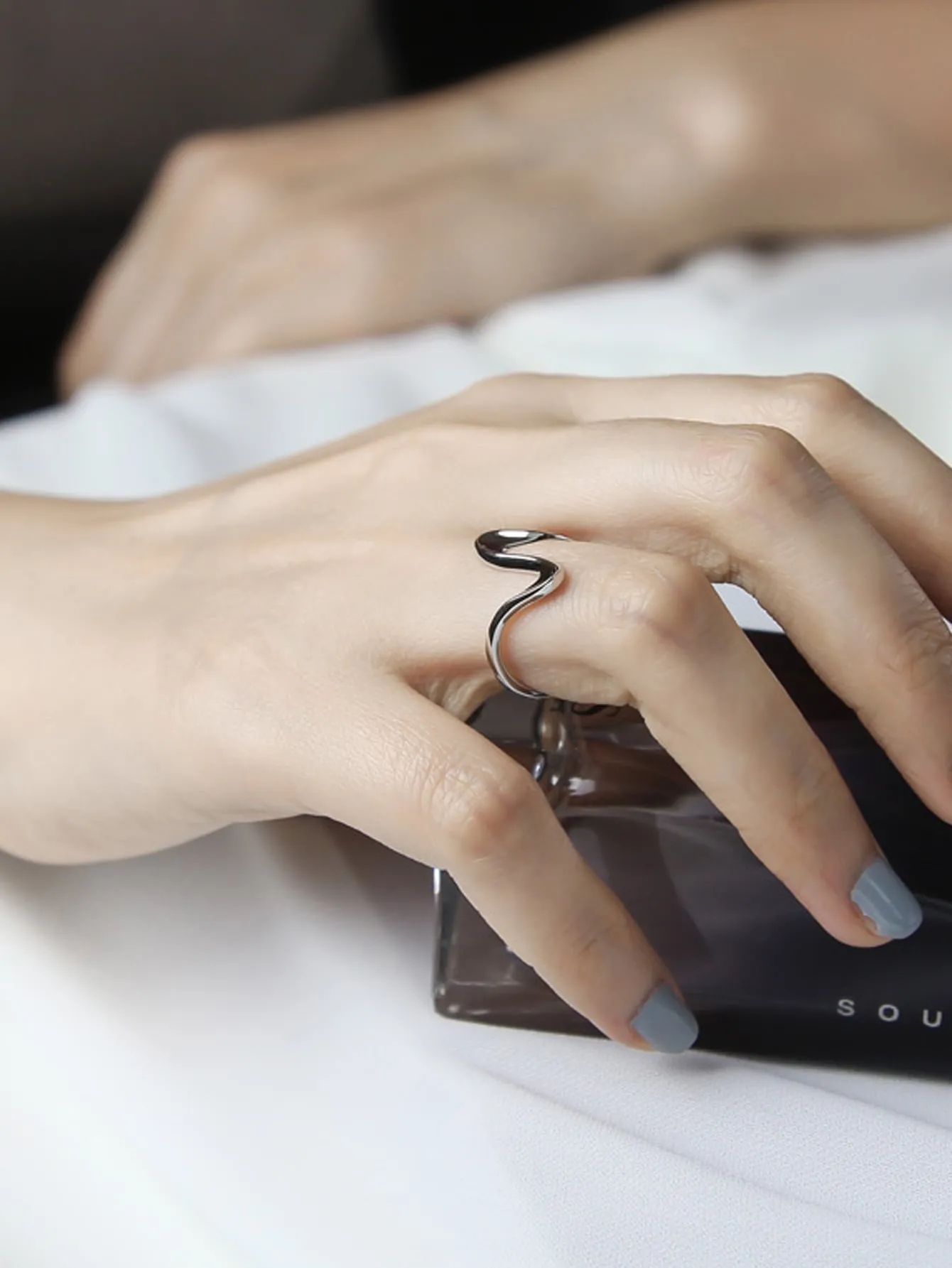 Geo Design Silver Cuff Ring