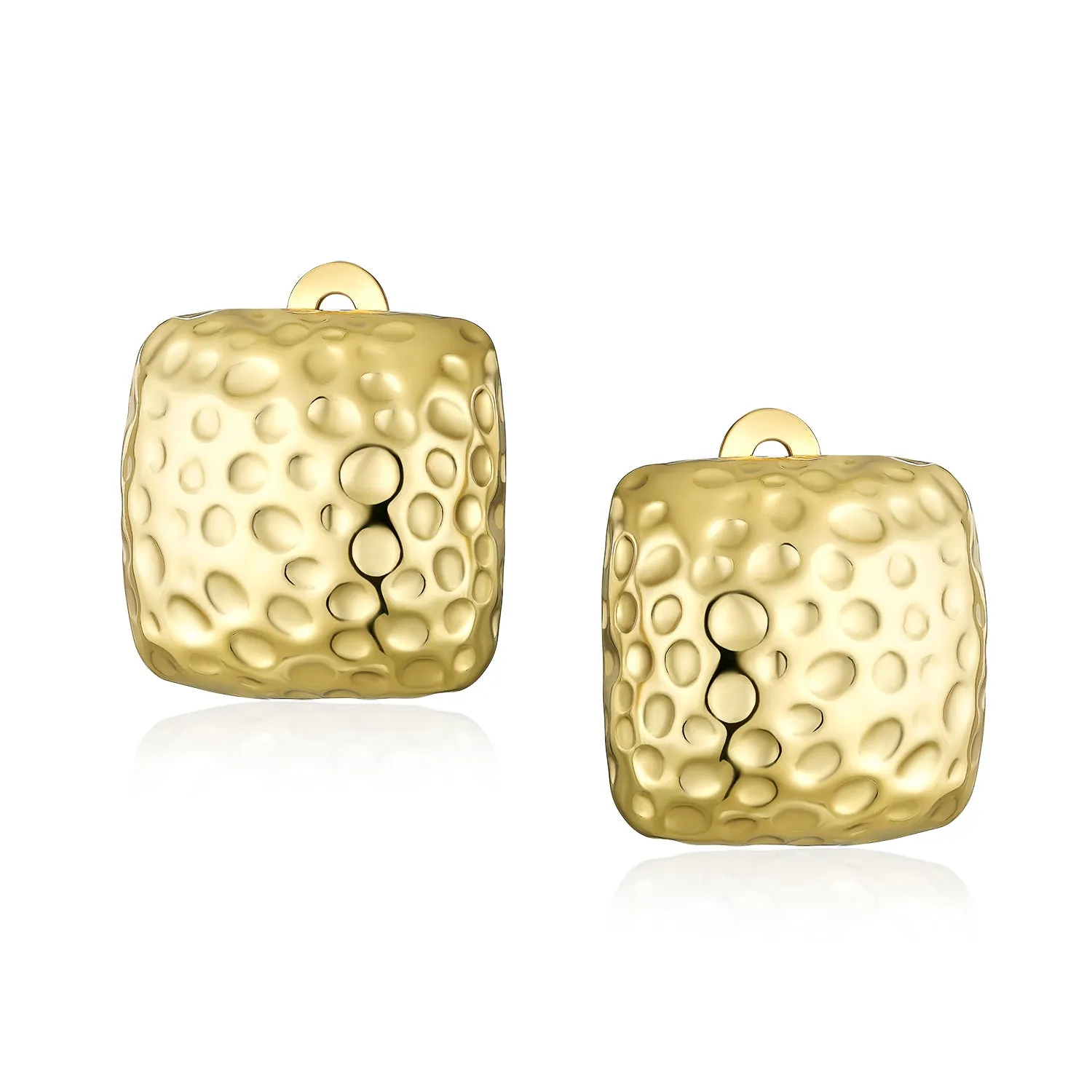 Geometric Hammered Square Clip-On Earrings for Non-Pierced Ears SilverGold