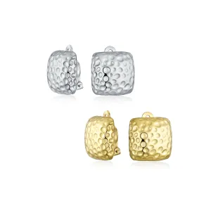 Geometric Hammered Square Clip-On Earrings for Non-Pierced Ears SilverGold