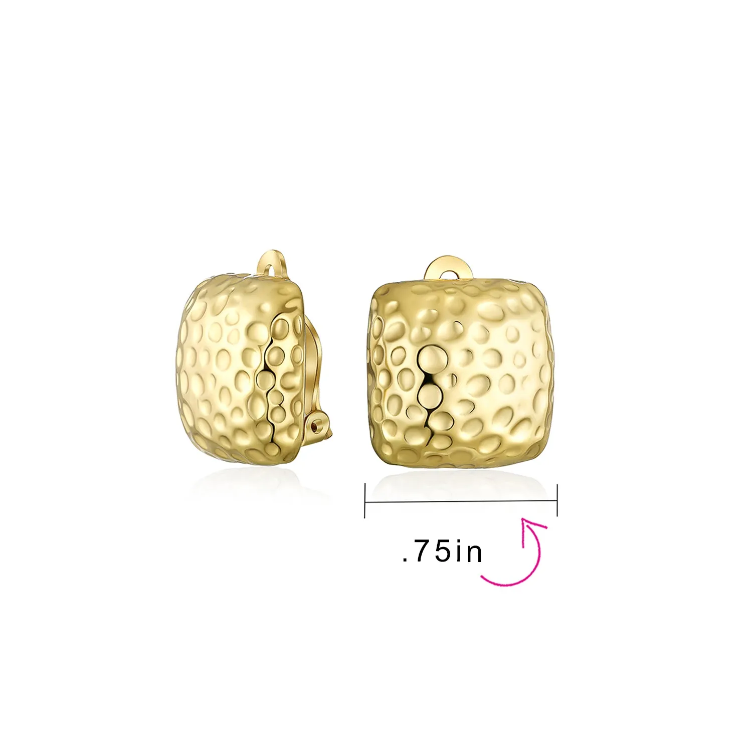 Geometric Hammered Square Clip-On Earrings for Non-Pierced Ears SilverGold