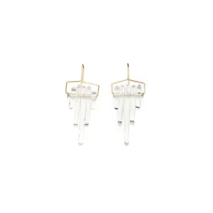 Gillian Preston Kinetic Deco Tear Drop Hook Earrings in Clear